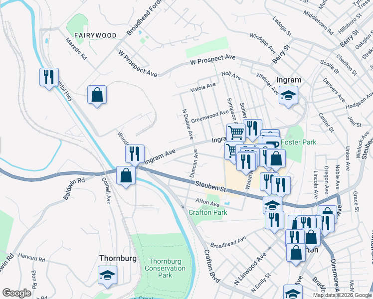 map of restaurants, bars, coffee shops, grocery stores, and more near 302 Maxwell Street in Pittsburgh