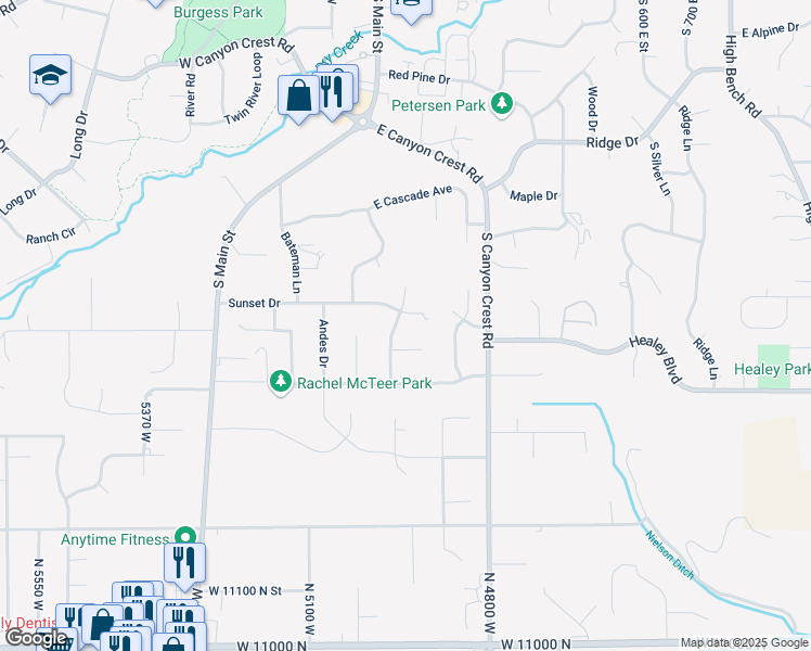 map of restaurants, bars, coffee shops, grocery stores, and more near 701 South Cumberland Way in Alpine