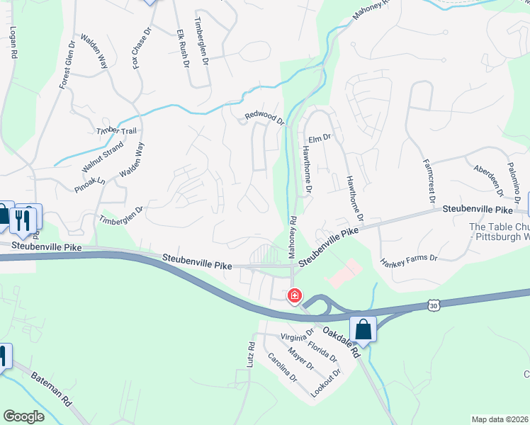 map of restaurants, bars, coffee shops, grocery stores, and more near 143 New Moon Drive in Oakdale