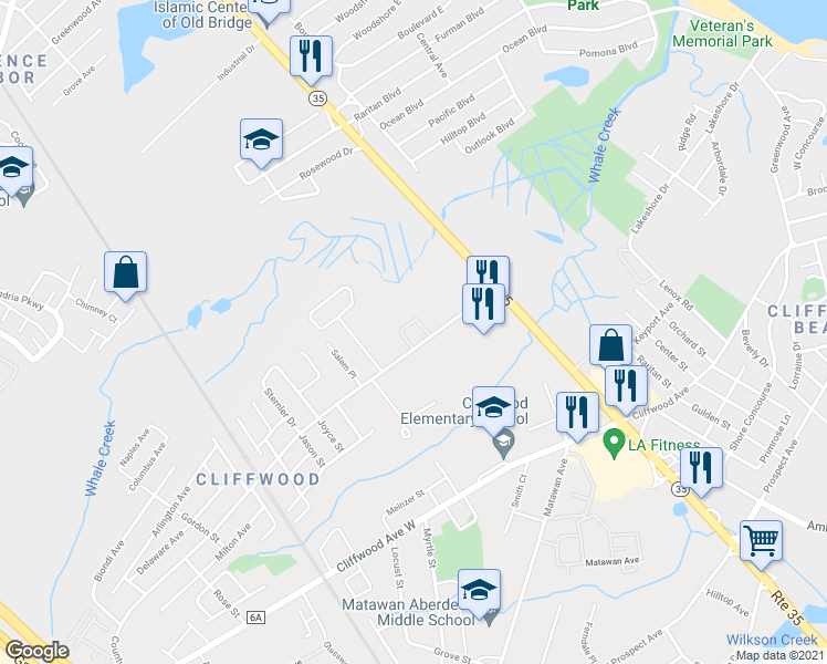 map of restaurants, bars, coffee shops, grocery stores, and more near 378 County Road in Monmouth County