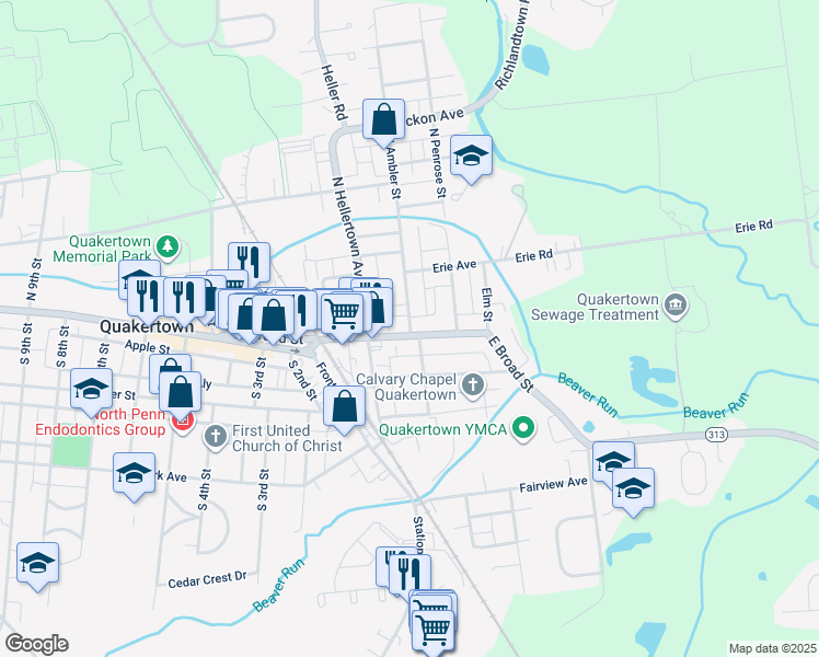 map of restaurants, bars, coffee shops, grocery stores, and more near 6 North Ambler Street in Quakertown