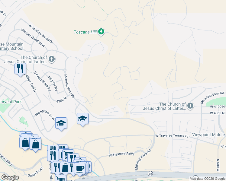 map of restaurants, bars, coffee shops, grocery stores, and more near 4348 North Summer View Drive in Lehi