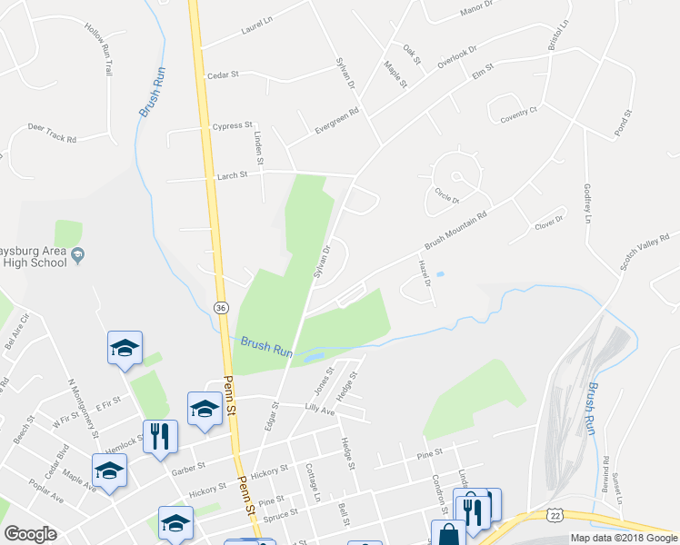 map of restaurants, bars, coffee shops, grocery stores, and more near 3 Blairmont Terrace in Hollidaysburg