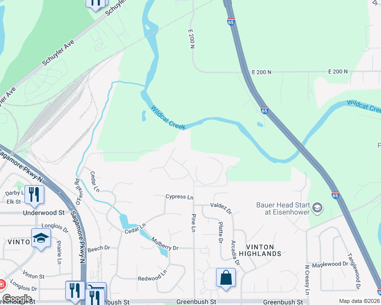 map of restaurants, bars, coffee shops, grocery stores, and more near 2502 River Oaks Drive in Lafayette