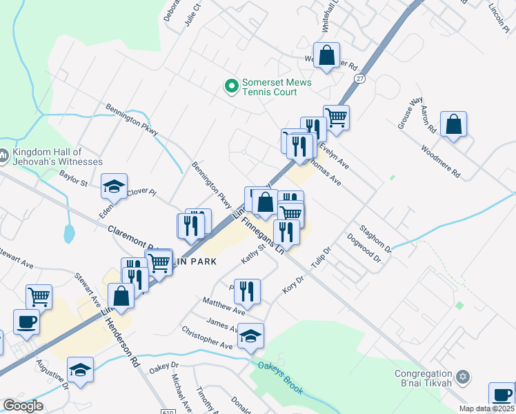 map of restaurants, bars, coffee shops, grocery stores, and more near 2878 Lincoln Highway in North Brunswick Township