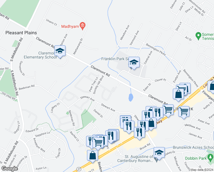 map of restaurants, bars, coffee shops, grocery stores, and more near 118 Crabapple Lane in Franklin Township