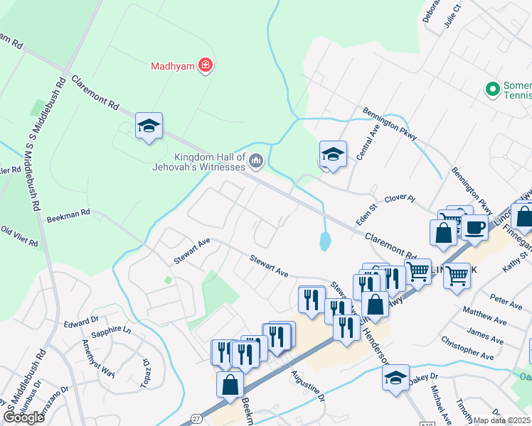 map of restaurants, bars, coffee shops, grocery stores, and more near 118 Crabapple Lane in Franklin Township