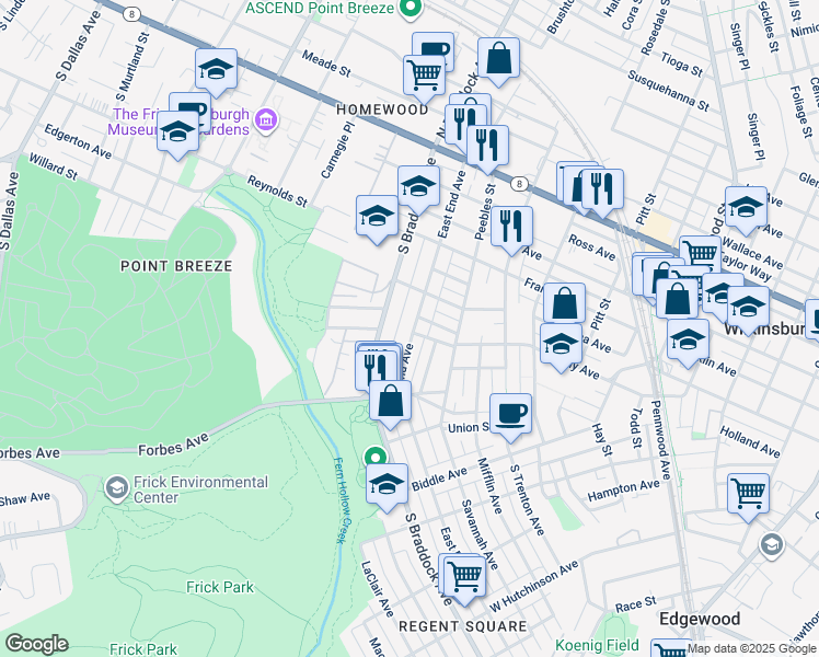 map of restaurants, bars, coffee shops, grocery stores, and more near 530 East End Avenue in Pittsburgh