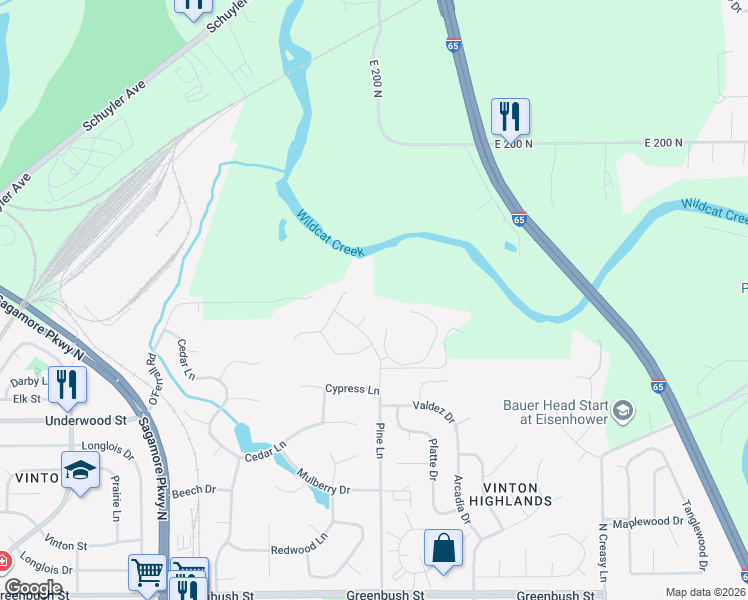 map of restaurants, bars, coffee shops, grocery stores, and more near 2502 River Oaks Drive in Lafayette