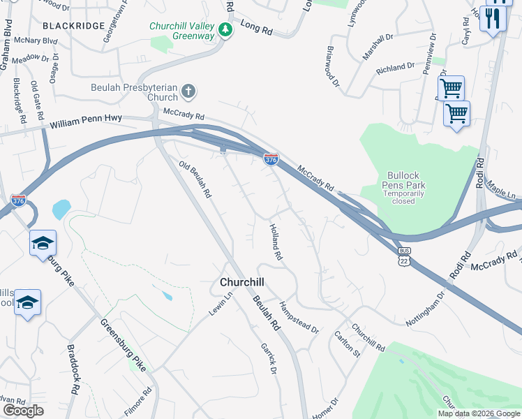 map of restaurants, bars, coffee shops, grocery stores, and more near 21 Holland Road in Pittsburgh