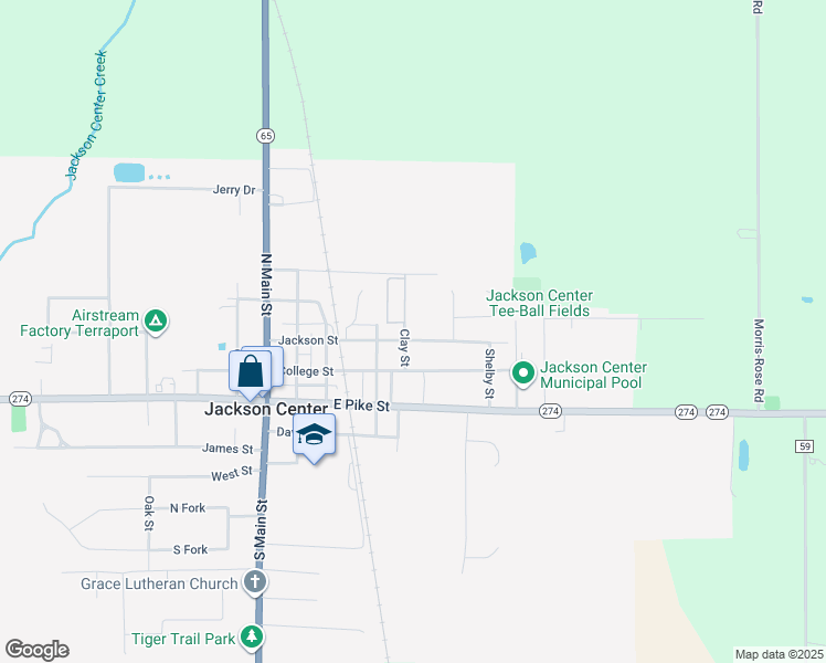 map of restaurants, bars, coffee shops, grocery stores, and more near 601 Jackson Street in Jackson Center