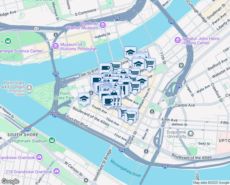 map of restaurants, bars, coffee shops, grocery stores, and more near 620 Liberty Avenue in Pittsburgh