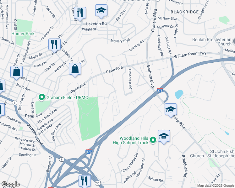 map of restaurants, bars, coffee shops, grocery stores, and more near 7305 Beacon Hill Drive in Pittsburgh