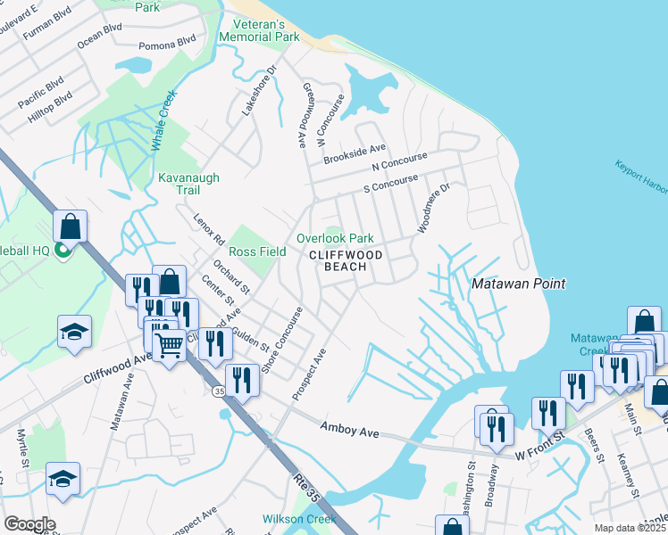 map of restaurants, bars, coffee shops, grocery stores, and more near in Aberdeen Township