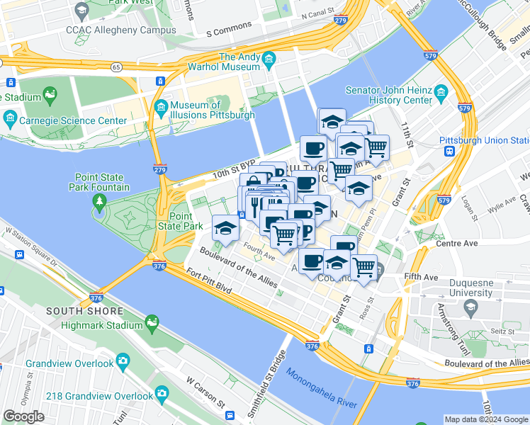 map of restaurants, bars, coffee shops, grocery stores, and more near 226 6th Street in Pittsburgh