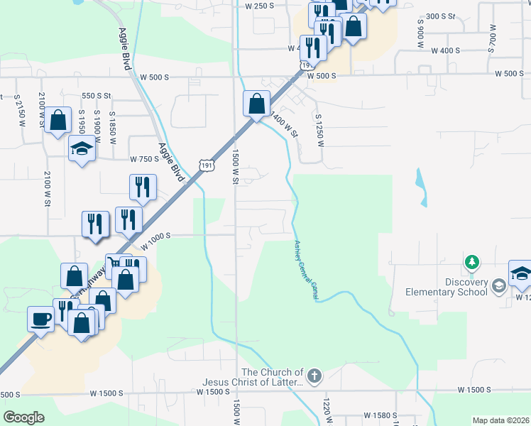 map of restaurants, bars, coffee shops, grocery stores, and more near 1403 925 South in Vernal