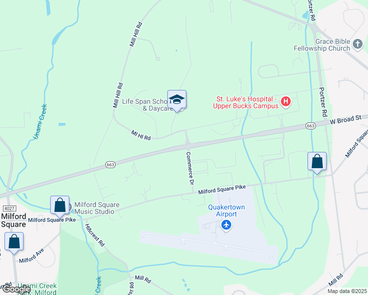 map of restaurants, bars, coffee shops, grocery stores, and more near 2421 John Fries Highway in Quakertown