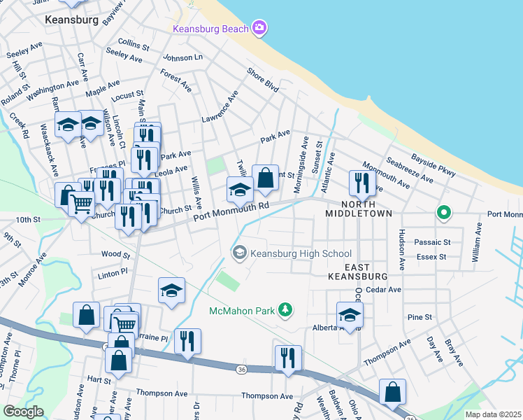 map of restaurants, bars, coffee shops, grocery stores, and more near 300 Twilight Avenue in North Middletown