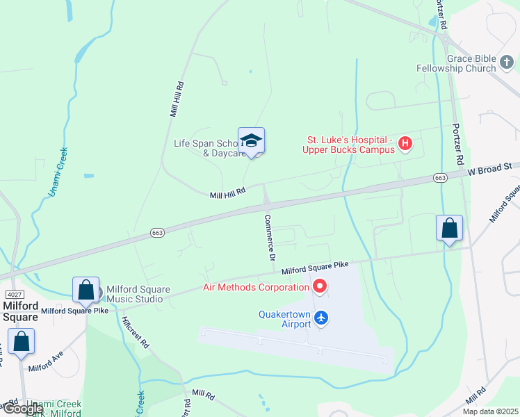 map of restaurants, bars, coffee shops, grocery stores, and more near 2421 John Fries Highway in Quakertown