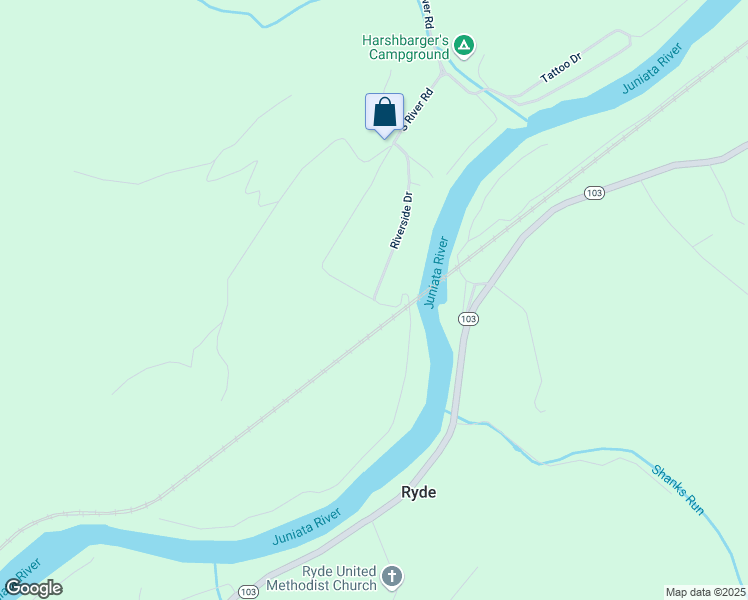 map of restaurants, bars, coffee shops, grocery stores, and more near Riverside Drive in Mifflin County