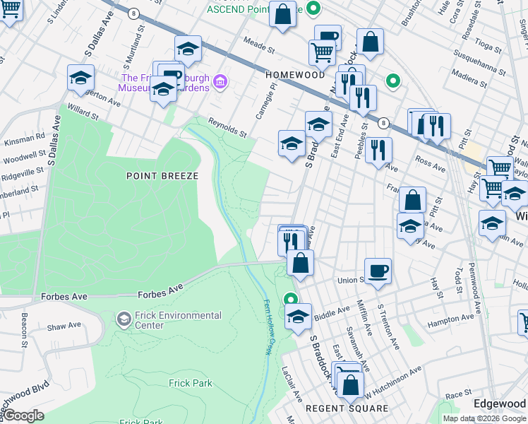 map of restaurants, bars, coffee shops, grocery stores, and more near 528 Briar Cliff Road in Pittsburgh