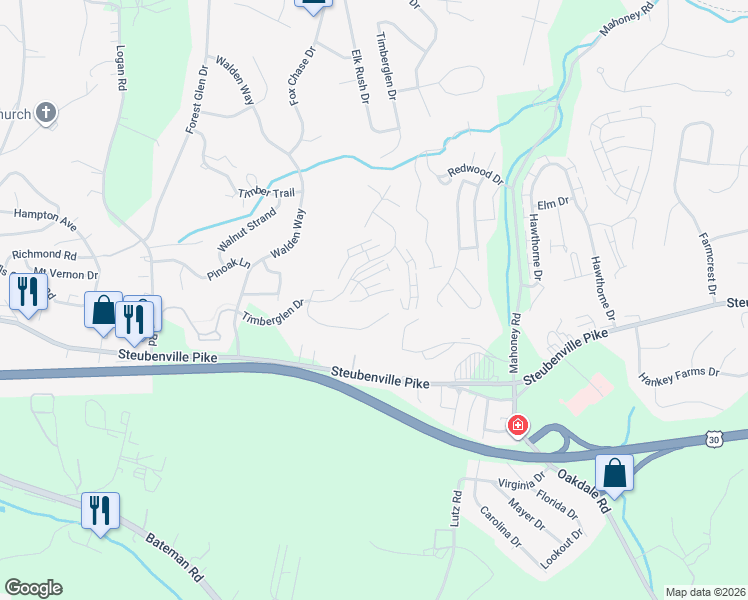 map of restaurants, bars, coffee shops, grocery stores, and more near 402 Timberglen Drive in Imperial