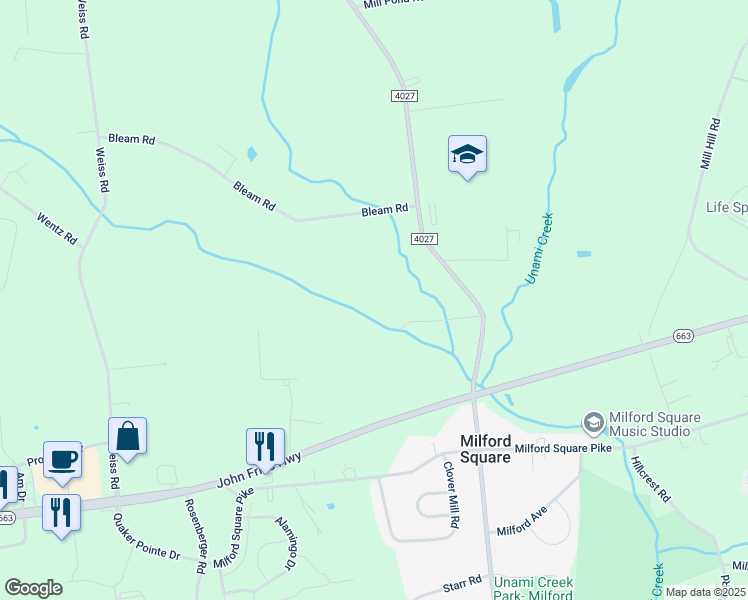 map of restaurants, bars, coffee shops, grocery stores, and more near 2190 Allentown Road in Quakertown