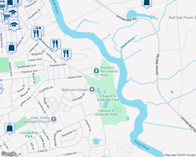 map of restaurants, bars, coffee shops, grocery stores, and more near 2 Brant Street in South River