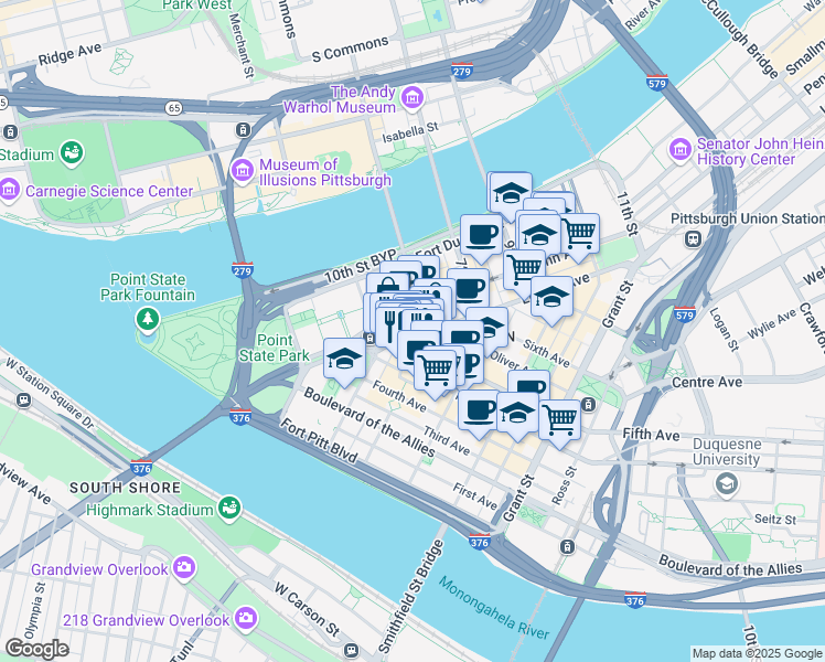 map of restaurants, bars, coffee shops, grocery stores, and more near 226 6th Street in Pittsburgh