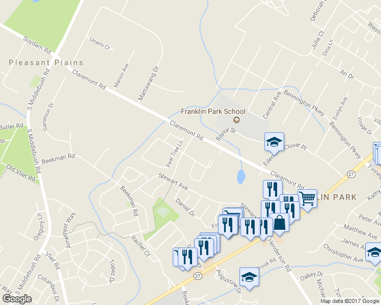 map of restaurants, bars, coffee shops, grocery stores, and more near 120 Crabapple Lane in Franklin Township