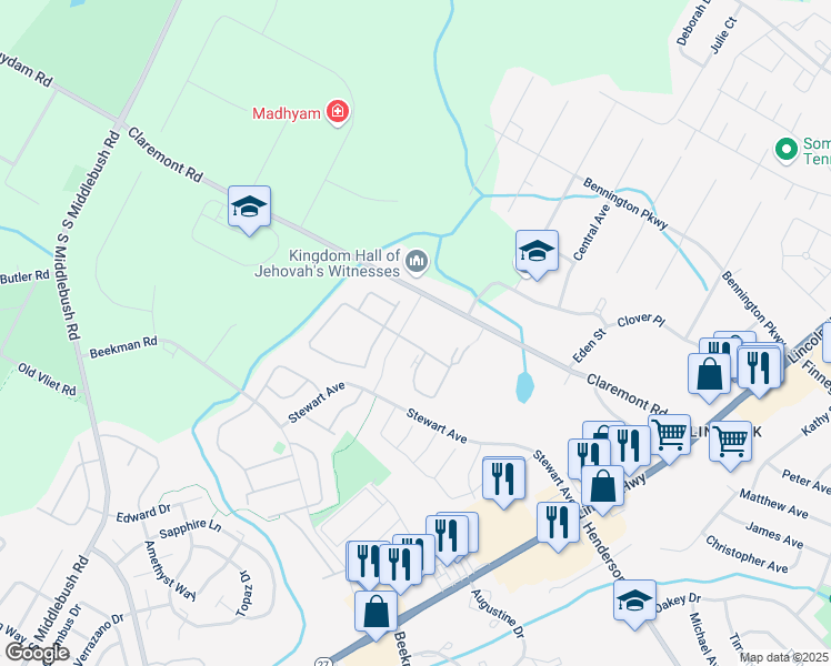 map of restaurants, bars, coffee shops, grocery stores, and more near 120 Crabapple Lane in Franklin Township