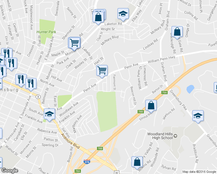 map of restaurants, bars, coffee shops, grocery stores, and more near 1400 Summit Street in Pittsburgh