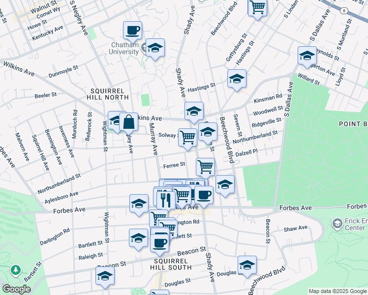 map of restaurants, bars, coffee shops, grocery stores, and more near in Pittsburgh