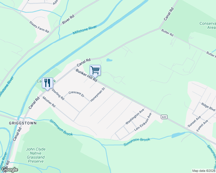 map of restaurants, bars, coffee shops, grocery stores, and more near 19 Honeyman Street in Princeton