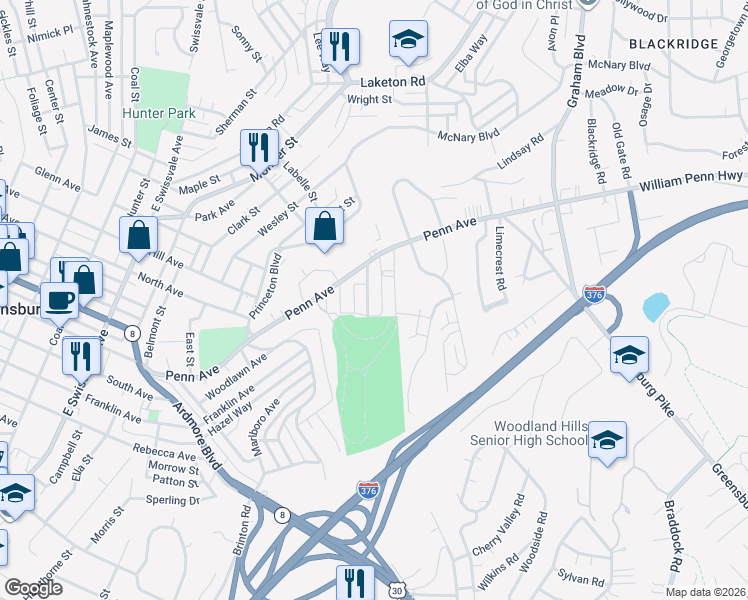 map of restaurants, bars, coffee shops, grocery stores, and more near 1410 Summit Street in Pittsburgh