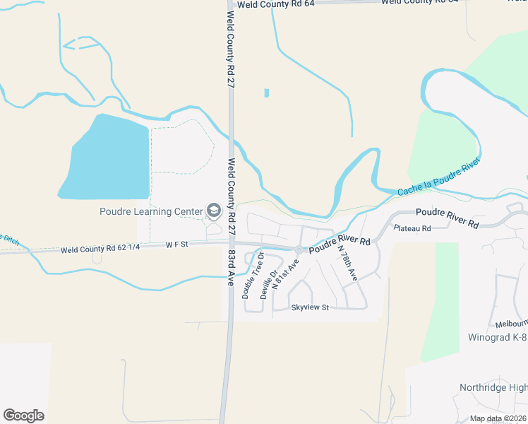 map of restaurants, bars, coffee shops, grocery stores, and more near 8200 River Run Drive in Greeley