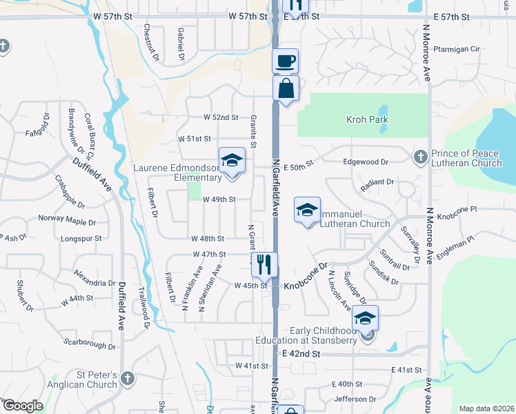 map of restaurants, bars, coffee shops, grocery stores, and more near 4854 Basswood Drive in Loveland
