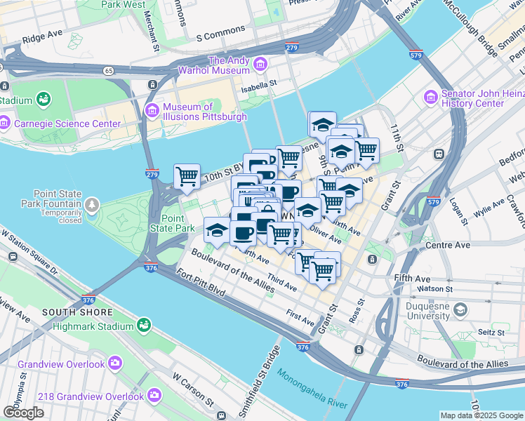 map of restaurants, bars, coffee shops, grocery stores, and more near 226 6th Street in Pittsburgh