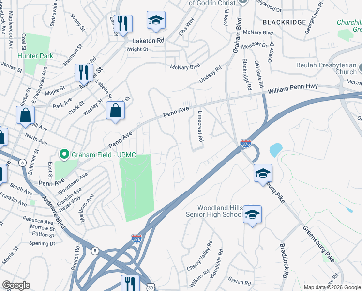 map of restaurants, bars, coffee shops, grocery stores, and more near 7305 Beacon Hill Drive in Pittsburgh