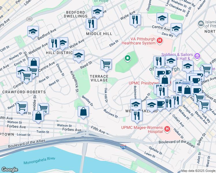 map of restaurants, bars, coffee shops, grocery stores, and more near 326 Eckstein Place in Pittsburgh