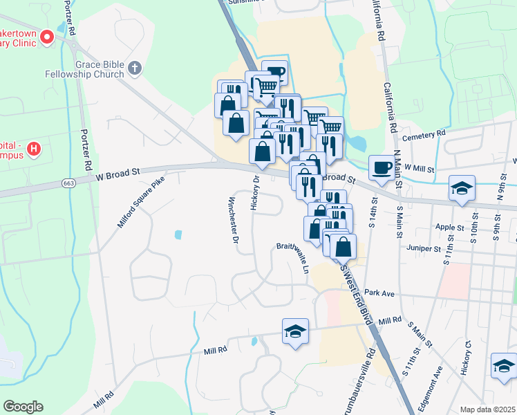 map of restaurants, bars, coffee shops, grocery stores, and more near 69 Hickory Drive in Quakertown