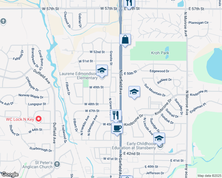 map of restaurants, bars, coffee shops, grocery stores, and more near 4882 Grant Avenue in Loveland