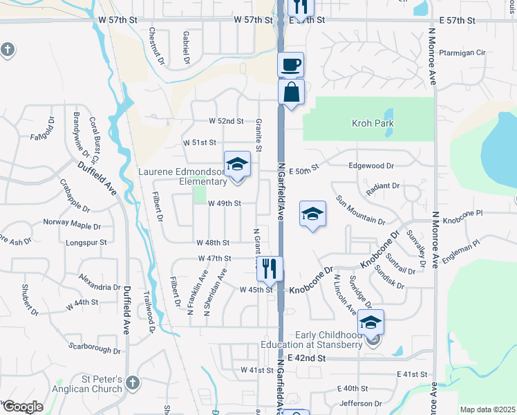 map of restaurants, bars, coffee shops, grocery stores, and more near 4884 Grant Avenue in Loveland