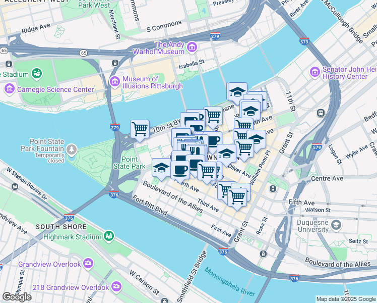 map of restaurants, bars, coffee shops, grocery stores, and more near 226 6th Street in Pittsburgh