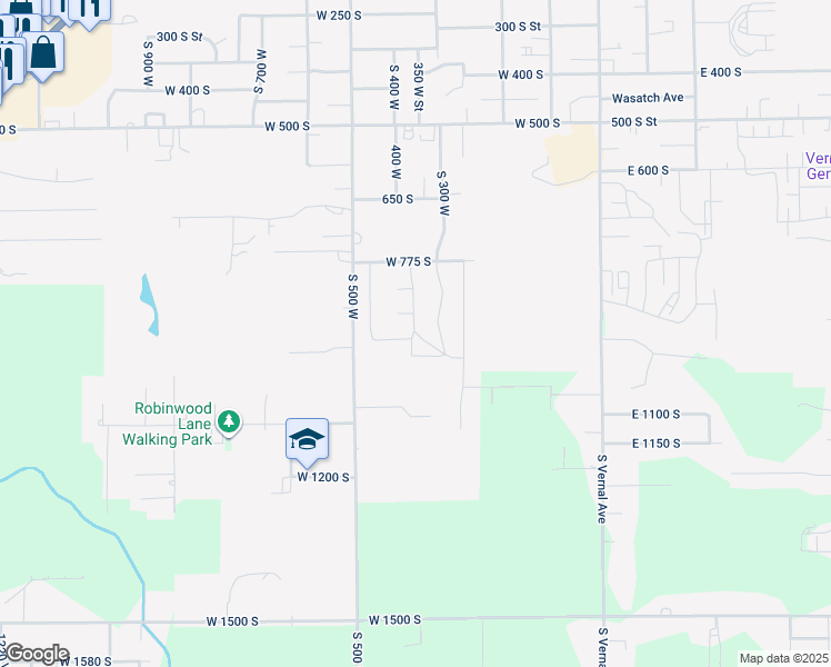 map of restaurants, bars, coffee shops, grocery stores, and more near 912 South 350 West in Vernal
