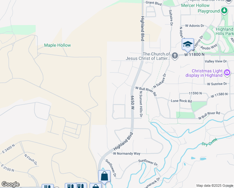 map of restaurants, bars, coffee shops, grocery stores, and more near 11578 North Broadleaf Hollow Lane in Highland