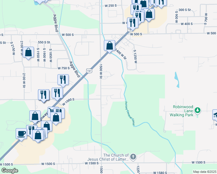 map of restaurants, bars, coffee shops, grocery stores, and more near 1440 West 925 South in Vernal