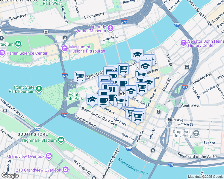map of restaurants, bars, coffee shops, grocery stores, and more near 226 6th Street in Pittsburgh