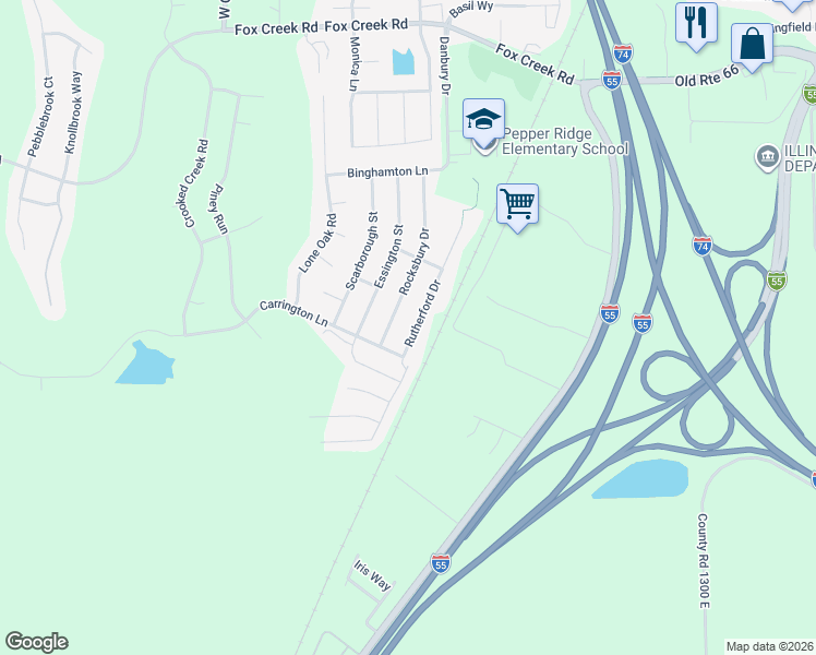 map of restaurants, bars, coffee shops, grocery stores, and more near 2832 Rutherford Drive in Bloomington