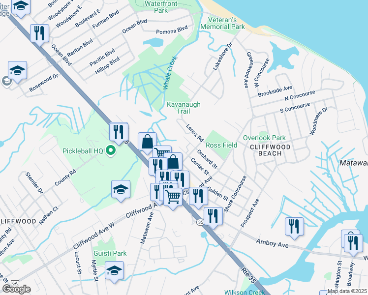 map of restaurants, bars, coffee shops, grocery stores, and more near 200 Center Street in Keyport